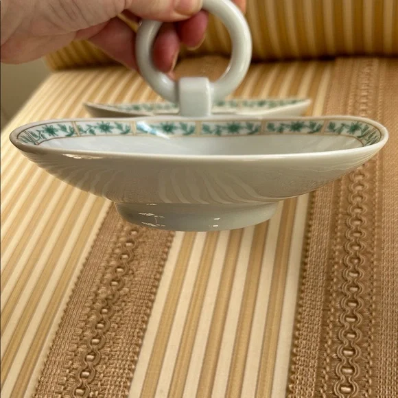 Vintage Limoges White/Green Floral Porcelain Two Sided Dish